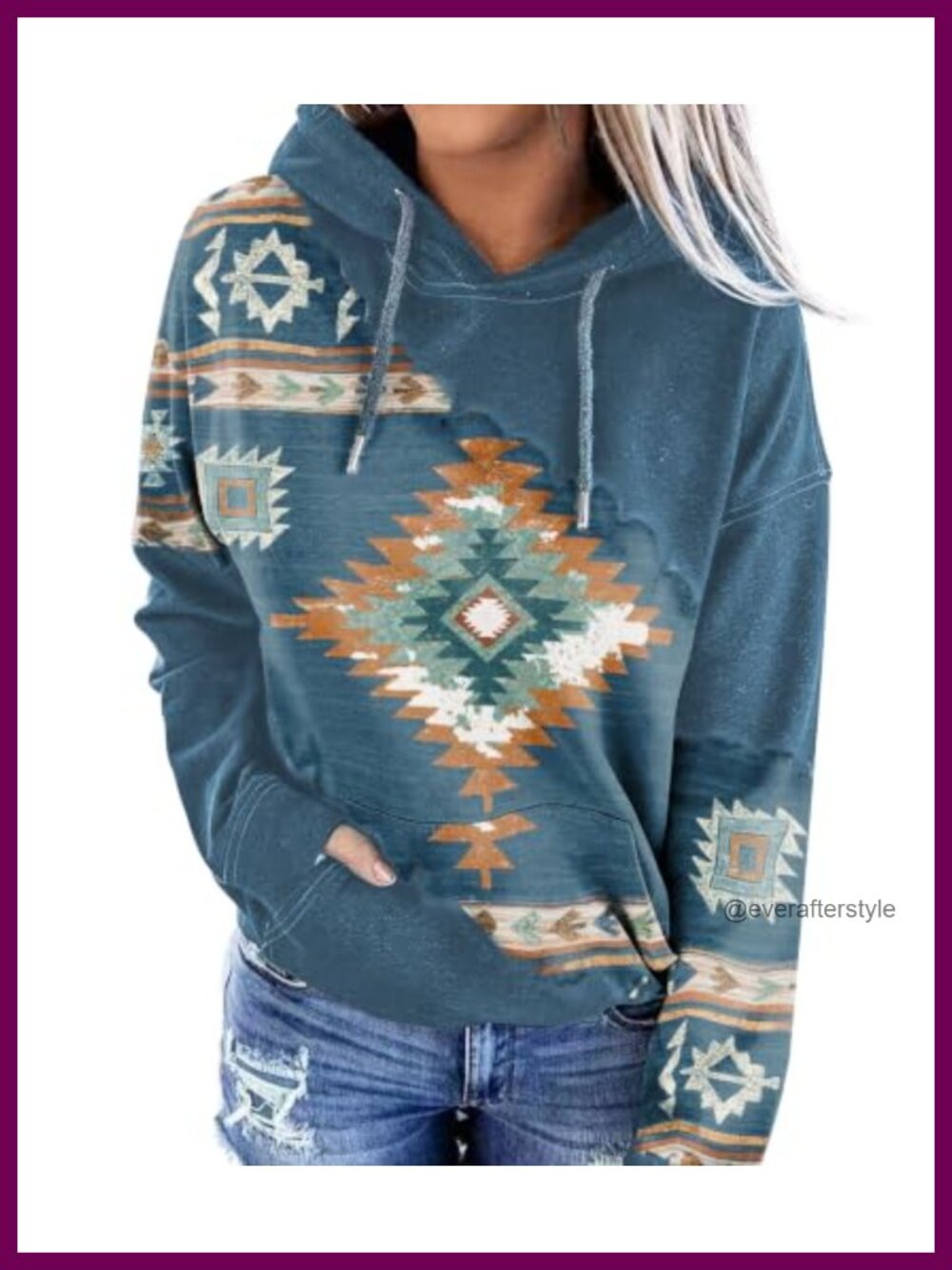 Womens Geometric Horse Print Aztec Hoodie Pullover Western Sweatshirt Loose
